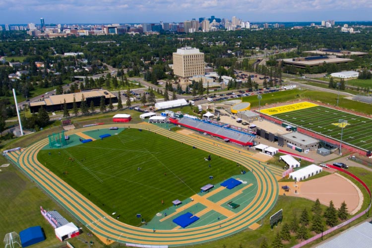 Overhead photo of the outdoor track next to Foote Field
